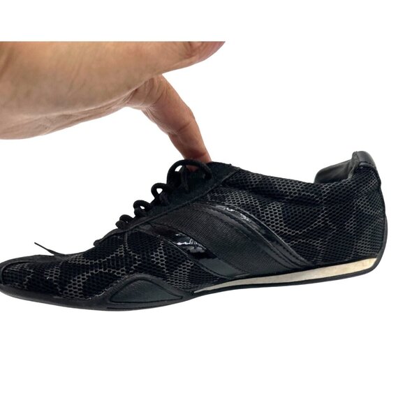 Coach Size 6 Black Monogram Sneakers Mesh Leather Trim Lace-Up Casual Shoes - Picture 5 of 12